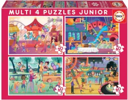 Photo de Puzzle Educa 4en1 - Progressif : Parcs d'attraction  (20/40/60/80 pièces)