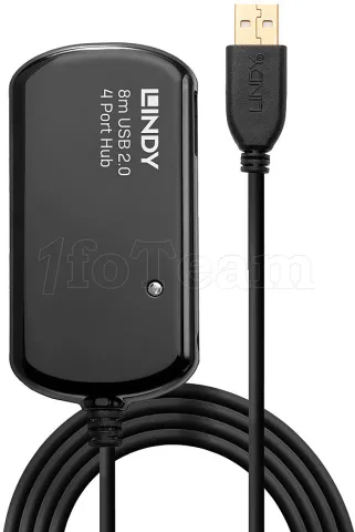 Photo de Rallonge USB 2.0 Lindy + HUB 4 ports 8m M/F (Noir)