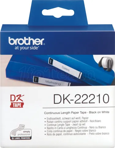 Photo de Rouleau de papier adhésif Brother DK-22210 - 29mmx30m (Blanc)