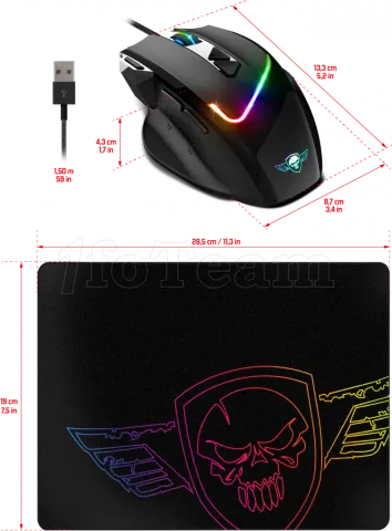 Photo de Souris filaire Gamer Spirit of Gamer Pro-M3 RGB (Noir) avec tapis