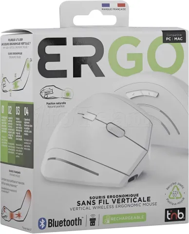 Photo de Souris sans fil Bluetooth ergonomique T'nB Ergo verticale pour droitier (Blanc)