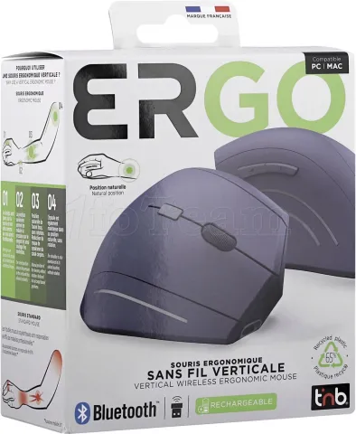 Photo de Souris sans fil Bluetooth ergonomique T'nB Ergo verticale pour droitier (Bleu)