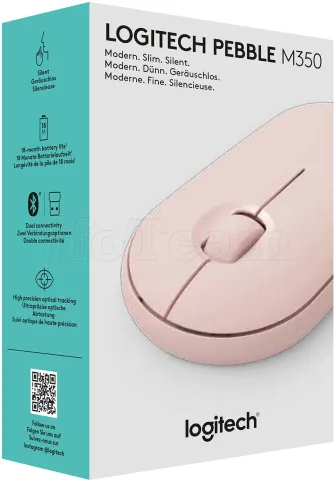 Photo de Souris sans fil Bluetooth Logitech Pebble M350 (Rose)