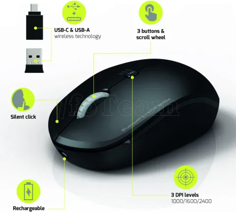 Photo de Souris sans fil Bluetooth Port Designs Combo Pro Silent Click (Noir)