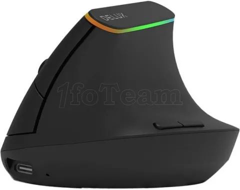 Photo de Souris sans fil Bluetooth verticale Delux M618DB RGB pour droitier (Noir)