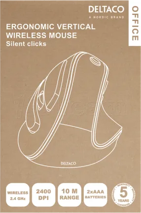 Photo de Souris sans fil ergonomique Deltaco Office Silent Clicks 320 pour droitier (Noir)