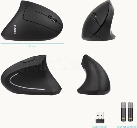 Photo de Souris sans fil ergonomique verticale Tooq TQMWG-1104-B (Noir)