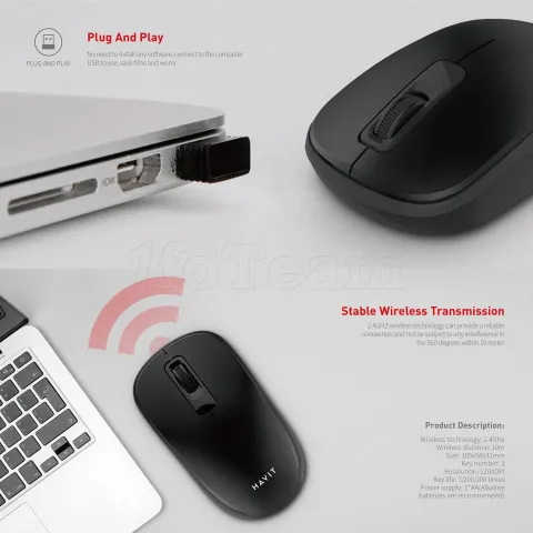 Photo de Souris sans fil Havit MS626GT (Noir)