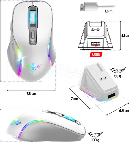 Photo de Souris sans fil Spirit of Gamer Elite M50 RGB (Blanc)
