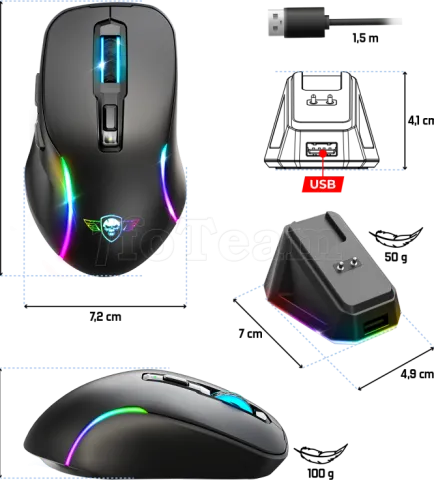 Photo de Souris sans fil Spirit of Gamer Elite M50 RGB (Noir)
