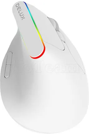 Photo de Souris sans fil verticale Delux M618C RGB pour droitier (Blanc)