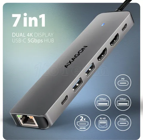 Photo de Station d'accueil portable USB-C 3.0 Axagon HMC-7HX2 (Gris)