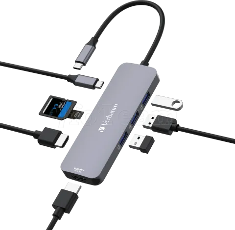 Photo de Station d'accueil portable USB-C 3.2 Verbatim Hub Pro Multiports 8 (Gris)