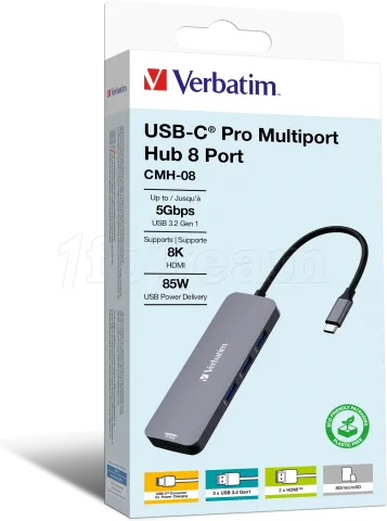 Photo de Station d'accueil portable USB-C 3.2 Verbatim Hub Pro Multiports 8 (Gris)