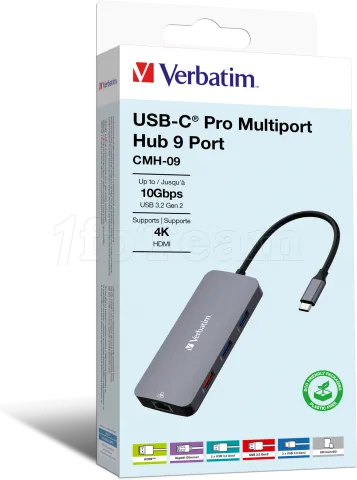 Photo de Station d'accueil portable USB-C 3.2 Verbatim Hub Pro Multiports 9 (Gris)