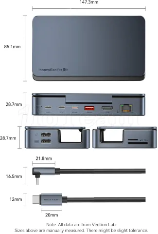 Photo de Station d'accueil portable USB-C Vention Gaming 9en1 (Gris)