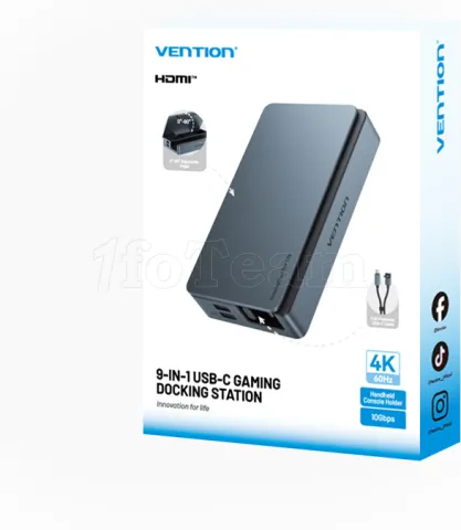 Photo de Station d'accueil portable USB-C Vention Gaming 9en1 (Noir)