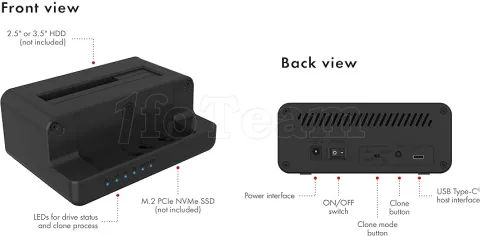 Photo de Station d'accueil USB 3.2 Icy Box pour 1x disque dur S-ATA & M.2 (Noir)