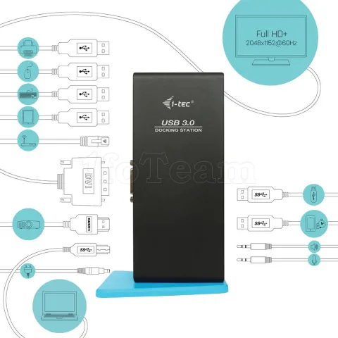 Photo de Station d'accueil USB-A 3.0 I-Tec Dual Docking Station avec alimentation (Noir)