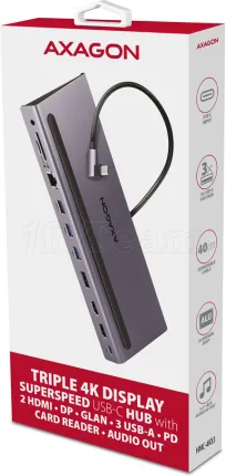 Photo de Station d'accueil USB-C 3.0 Axagon HMC-4KX3 (Gris)