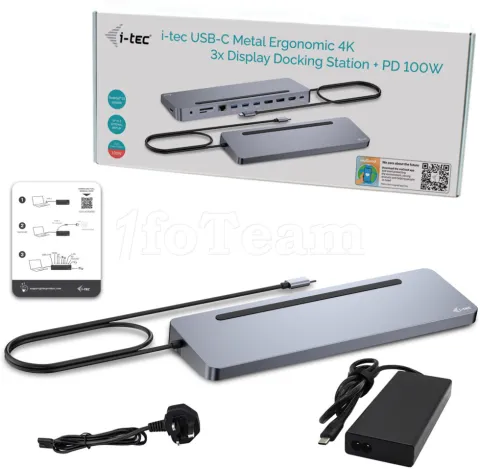 Photo de Station d'accueil USB-C 3.0 I-Tec Metal Ergonomic avec alimentation 100W (Gris)