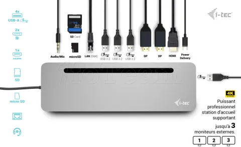 Photo de Station d'accueil USB-C 3.0 I-Tec Metal Ergonomic avec alimentation 100W (Gris)