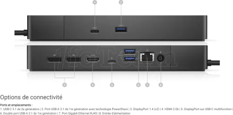 Photo de Station d'accueil USB-C 3.1 Dell WD19S avec alimentation 130W (Noir)