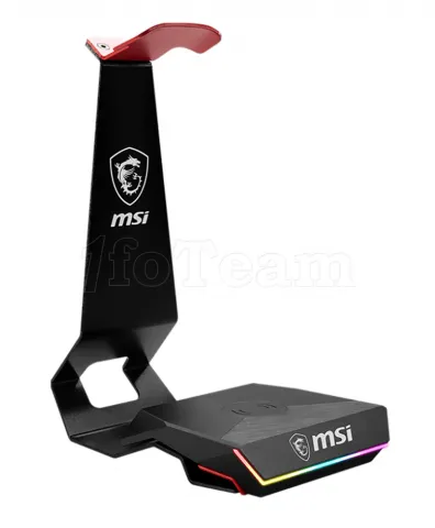 Photo de Support Casque MSI HS01 Combo RGB avec Hub USB et Chargeur Qi (Noir)