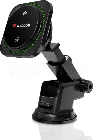 Photo de Support de téléphone à ventouse pour voiture Verbatim Charge 'n' Drive Qi2 RVB avec chargeur induction