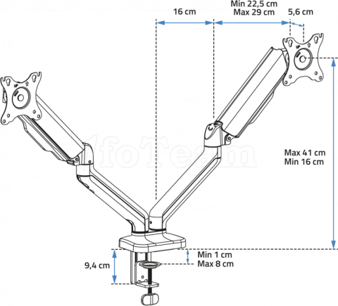 Photo de Support double-écran à fixer Advance MecaMounts 17"-32" (9kg max) (Noir)