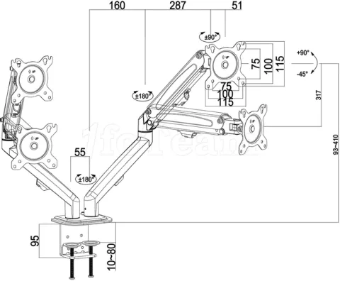 Photo de Support Double-écran à fixer Maclean MC-861N de 13" à 27" (7kg max)