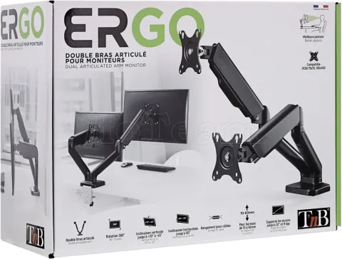 Photo de Support double-écran à fixer T'nB Ergo Flex Dual 17"-32" (9kg max) (Noir)