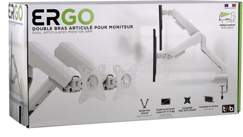 Photo de Support double-écran à fixer T'nB Ergo Flex Dual 17"-35" (12kg max) (Blanc)
