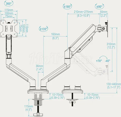 Photo de Support double-écran à fixer Tooq DB1434TNR 13"-34" (10kg max) (Blanc)