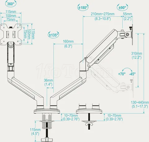 Photo de Support double-écran à fixer Tooq DB1434TNR-B 13"-34" (10kg max) (Noir)