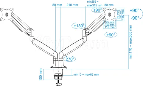 Photo de Support double-écran à fixer Tooq DB3132TNR 13"-32" (9kg max) (Argent)