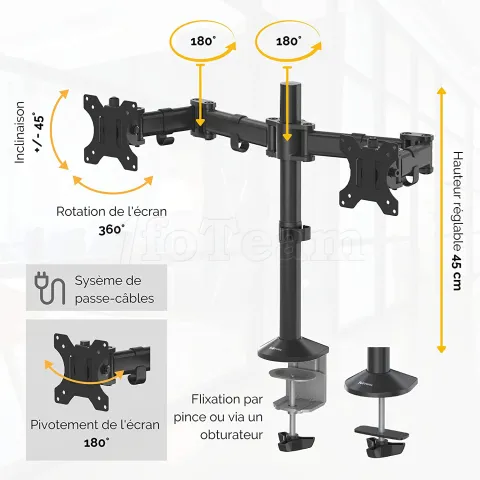 Photo de Support Double Ecran à poser Fellowes Reflex jusqu'à 27" (8 kg max/écran) (Noir)