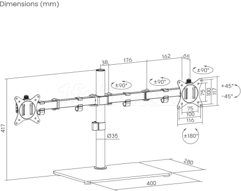 Photo de Support double écran à poser Gembird MS-D2ST-01 17" - 32" (9kg max) (Noir)