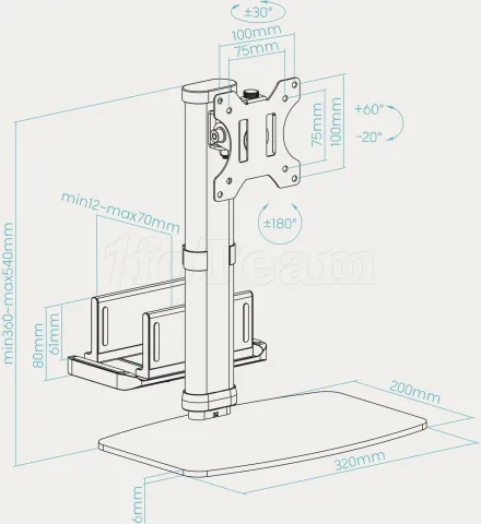 Photo de Support écran à fixer Tooq DB1128TN 17"-27" (6kg max) avec support mini-PC (Noir)