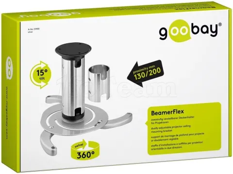 Photo de Support plafond Videoprojecteur Goobay BeamerFlex hauteur de 20cm réglable 10Kg max (Argent)