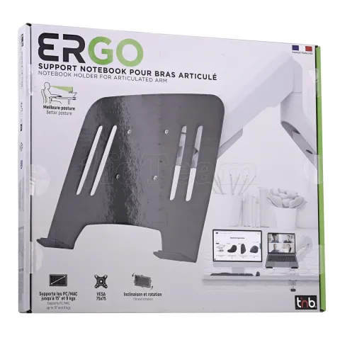Photo de Support pour ordinateur portable T'nB Ergo sur bras articulé  (Noir)