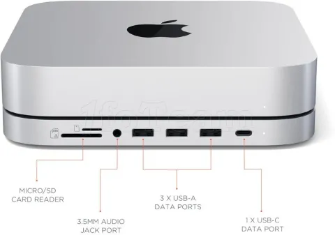 Photo de Support Satechi pour Mac Mini avec USB, HDMI, Jack et SD (Argent
