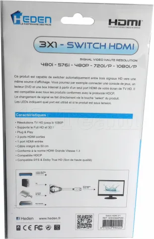 Photo de Switch HDMI Heden 3 ports (3 entrées / 1 sortie)