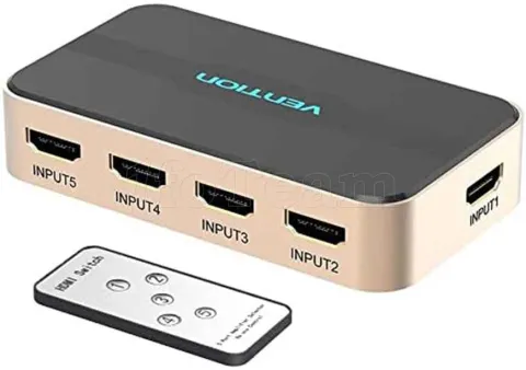 Photo de Switch HDMI Vention 5 ports (5 entrées / 1 sortie) (Noir/Or)