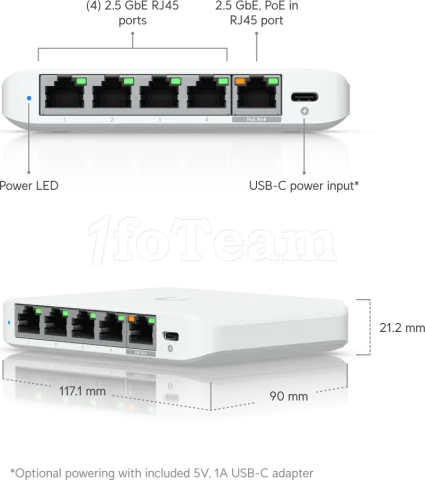 Photo de Switch réseau ethernet 2,5Gbps UbiQuiti UniFi Flex Mini 2.5G - 5 ports + PoE