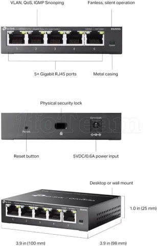 Photo de Switch réseau ethernet Gigabit TP-Link Omada ES205G - 5 ports