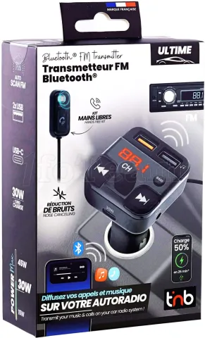 Photo de Transmetteur FM Bluetooth T'nB Ultime avec 2x USB-A + 1x USB-C