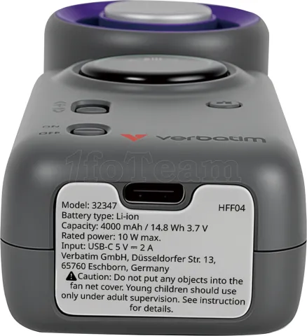 Photo de Ventilateur à main sur batterie Verbatim Cool'n'Go Ice Touch Mini (Violet/Gris)