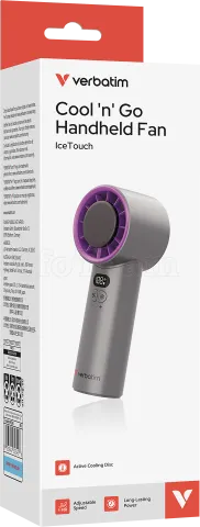 Photo de Ventilateur à main sur batterie Verbatim Cool'n'Go IceTouch - Ø6cm (Gris/Violet)