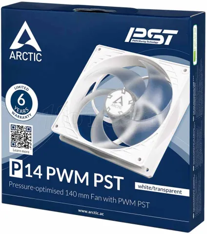 Photo de Ventilateur de boitier Arctic P14 PST - 14cm (Blanc/Transparent)